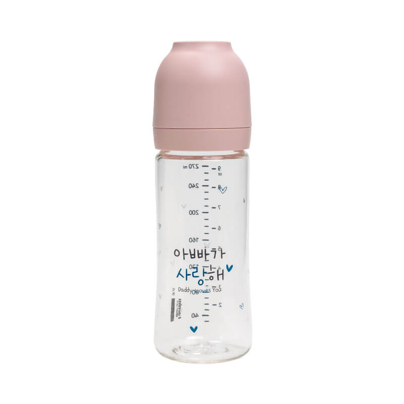 ขวดนม PA - HAENIM รุ่น NOTHING™ ขนาด 9 ออนซ์ ลาย DAD สีชมพู (ไม่รวมจุกนม)